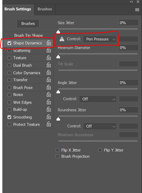Photoshop Brush Settings 의 Shape Dynamics