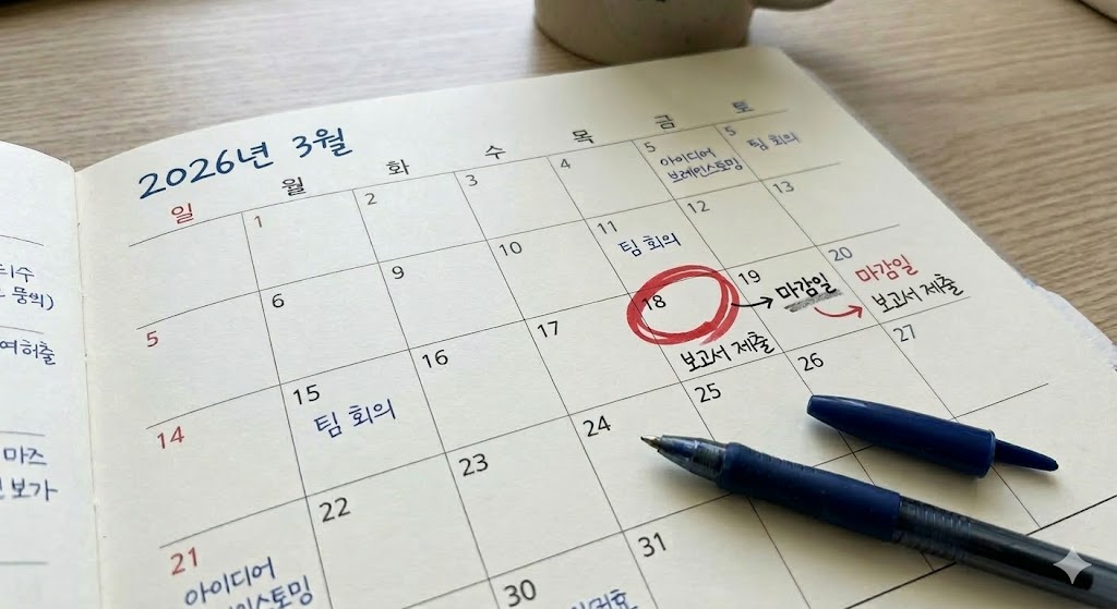 마감 기한 캘린더 이미지. AI생성