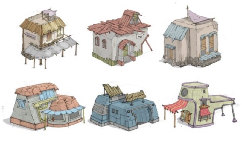 작은 프랍 건물 6채.